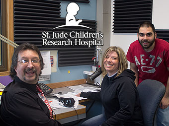 Dennis and Sara in the studio with Eric during Day 1 of our 2014 St. Jude Radiothon.