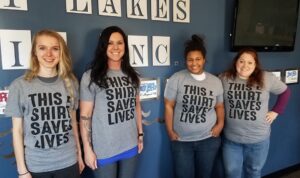 Some of the Great Lakes Radio Staff trying out their #ThisShirtSavesLives T-Shirts